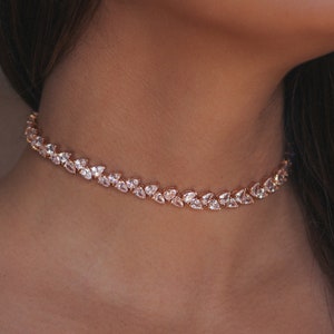Diamond Choker CZ Choker Fancy Choker Necklace Prom Jewelry Wedding Jewelry Bridesmaid Gift Pear-Shaped Diamond Choker Statement Choker