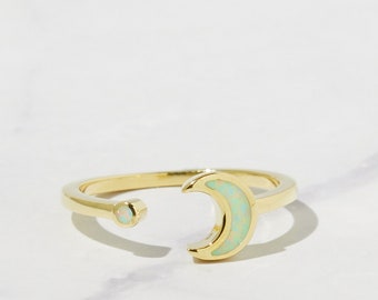 Crescent Moon Ring, Dainty Moon Ring, Adjustable Ring, Minimalist Moon Ring, Minimalist Ring, Open Ring, Open Moon, Opal Ring, Opal Jewelry