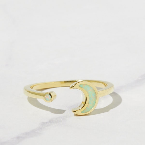 Crescent Moon Ring, Dainty Moon Ring, Adjustable Ring, Minimalist Moon Ring, Minimalist Ring, Open Ring, Open Moon, Opal Ring, Opal Jewelry