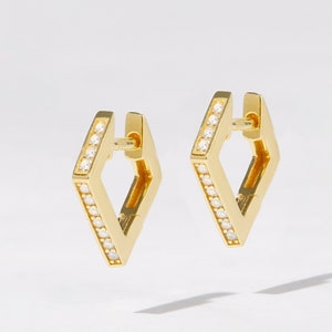 Diamond Huggie Earrings, Gold CZ Huggies, Huggies, Gold Tiny Geometric Hoops, Dainty Hoops, Silver Small Hoop Earrings