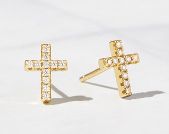 Cross Earrings, Stud Earrings, Minimalist Earrings Gold Cross Earrings Delicate Earring Small Stud Earrings Gold Stud Earrings Gift for Her