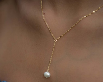 Pearl Necklace, Freshwater Pearl Necklace, Lariat, Y Necklace,