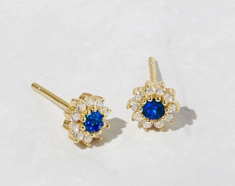 Sapphire Studs, Sapphire Earrings, Stud Earrings, Birthstone Earrings, Baguette Earrings, Tiny Studs, September Birthstone, Gift for Her