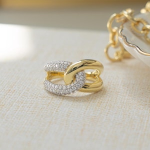 Two Tone Ring, Interlocking Ring, Statement Ring, Stackable Ring, Trendy Ring, Unique Ring, Chunky Ring, Sterling Silver Ring, Gift For Her
