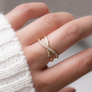 X Ring, Cross Ring, Diamond Ring, Dainty Ring, Promise Ring, Gold Ring, Silver Ring, Minimalist Ring, Stacking Ring, Gift for Her