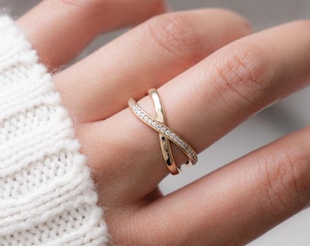 X Ring, Cross Ring, Diamond Ring, Dainty Ring, Promise Ring, Gold