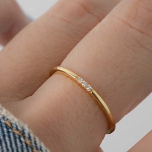 Dainty Ring, Gold Minimalist Ring, Stacking Ring, Simple Diamond Ring, Cubic Zirconia Sterling Silver Ring, Thin Ring, Gift for Her