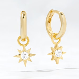 North Star Earrings, Star Hoop Earrings, Celestial Earrings, Star Earrings, Dangle Earrings Starburst Earrings Gifts for Her Dainty Earrings