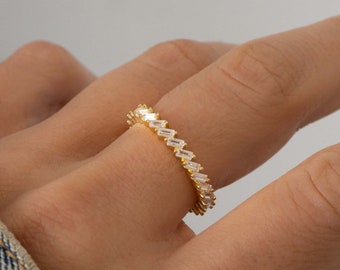 Baguette Eternity Band, Baguette Ring, Eternity Ring, Gold Minimalist Ring, Simple Diamond Ring, Silver Ring,  Gift for Her,