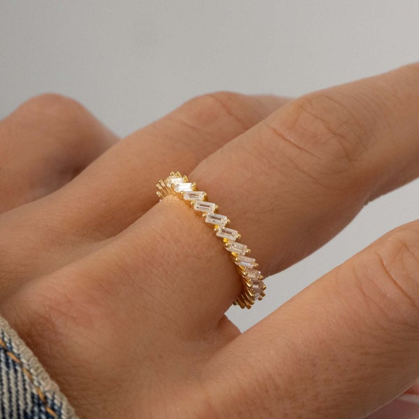 Baguette Eternity Band, Baguette Ring, Eternity Ring, Gold Minimalist Ring, Simple Diamond Ring, Silver Ring,  Gift for Her,