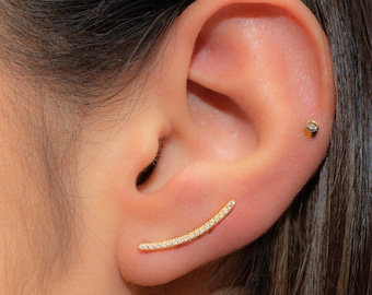Diamond Ear Climber Earrings, CZ Ear Climber Earrings, Ear Climbers, Gold Ear Crawler Earrings, Sterling Silver Ear Climber, Ear Cuffs,