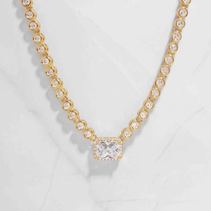 Tennis Necklace, Baguette Necklace, Diamond Necklace, Dainty Necklace, Gold Necklace, Gift for Her, Wedding Jewelry, Prom Jewelry