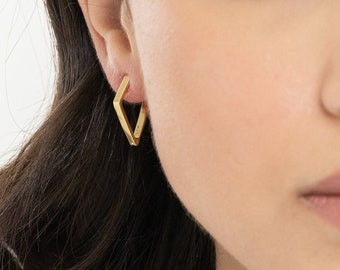 Gold Hoop Earrings, Geometric Hoop Earrings, Diamond Shaped Hoop Earrings, Statement Hoop Earrings, Hoop Earrings, Gold Hoops, Gift for Her