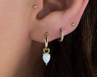 Opal Earrings Opal Charm Earrings Huggie Hoop Earrings Gift for Her Dangle Drop Earrings Tear Drop Earrings Hoops Huggies Opal Jewelry
