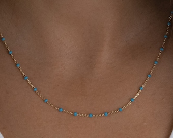 Collier turquoise, Collier délicat, Collier de perles simple, Cadeau pour elle, Collier minimaliste, Collier d’or, Collier de superposition, Délicat