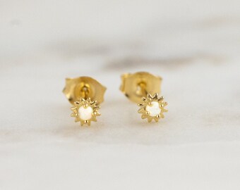 Opal Gold Studs, Opal Stud Earrings, White Opal Studs, Silver Studs, Opal Earrings, Tiny Gold Studs, Gold Stud Earrings, October Birthstone