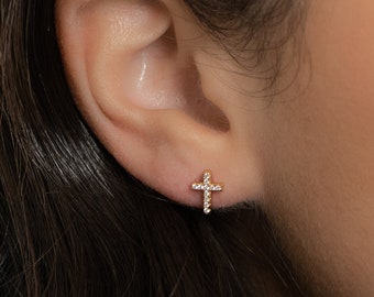 Cross Earrings, Stud Earrings, Minimalist Earrings Gold Cross Earrings Delicate Earring Small Stud Earrings Gold Stud Earrings Gift for Her