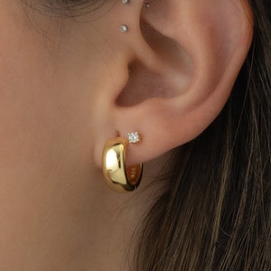 Chunky Hoop Earrings, Small Gold Hoop Earrings, Huggie Hoop Earrings, Sterling Silver Hoop Earrings, Thick Hoop Earrings, Small Hoops, Gift image 2
