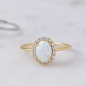 Opal Ring, Dainty Ring, October Birthstone, Opal Jewelry, Stackable Rings, Rings for Women, Gift for Her, Gift for Mom, Gemstone Ring