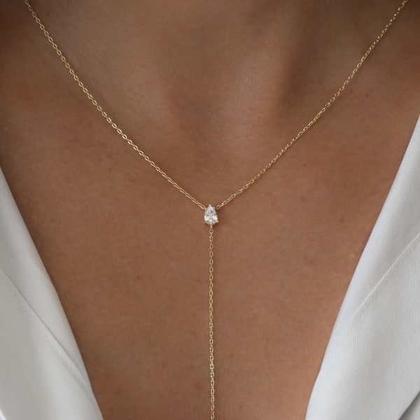 Collier lariat, collier en Y, collier délicat, collier de diamants, collier minimaliste, bijoux minimalistes, collier long, collier en or