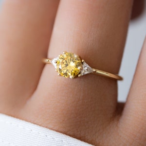Canary Diamond Ring, Engagement Ring, Wedding Ring, Promise Ring, Three Stone Ring, Yellow Diamond Ring, Statement Ring, Gift for Her