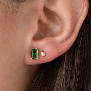 Emerald Earrings, Baguette Earrings, Green Earrings, Baguette Earrings, Gemstone Earrings, Stud Earrings, Emerald Jewelry, Gifts for Her image 2