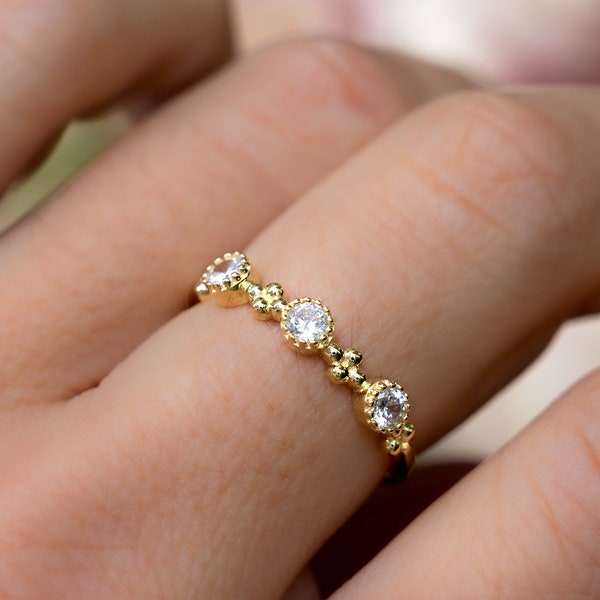 Bague fine, bague minimaliste en or, bague empilable, bague diamant simple, bague en argent sterling zircone cubique, bague fine, cadeau pour elle