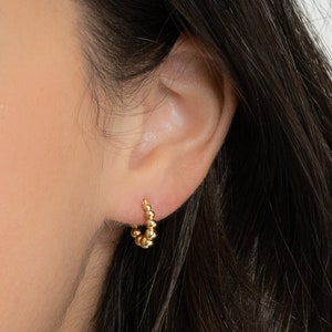 Beaded Hoop Earrings, Ball Hoop Earrings, Small Gold Hoop Earrings, Minimalist Huggie Hoop Earrings, Boho Hoop Earrings, Gold Huggie Hoops,