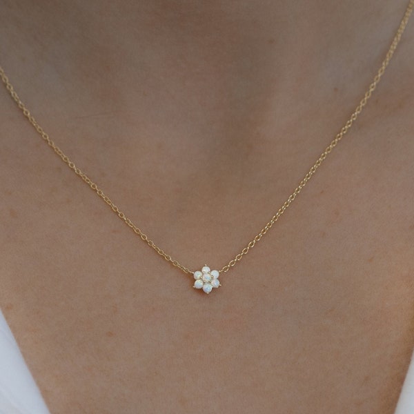 Opal Necklace, Opal Pendant, Opal Jewelry, October Birthstone, Gift for Her, Minimalist Opal Necklace, Opal Flower Necklace, White Opal