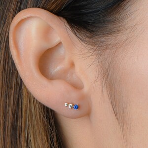 Ear Climber, Ear Crawler, Aqua Earrings, Dainty Ear Climber, Cartilage Ear Climber, Aqua Stud Earrings, Gift for her, Small Stud Earrings