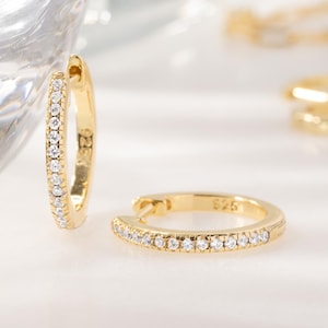 Gold Hoop Earrings, Diamond Earrings, Dainty Earrings, Small Gold Hoops, Huggie Earrings Tiny Hoop Earrings Minimalist Earrings Gift For Her