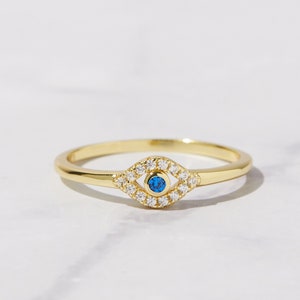 Dainty Evil Eye Stacking Ring, Gold Minimalist Ring, Simple Diamond Ring, Sterling Silver Ring, Thin Ring, Delicate Ring, Gift for her