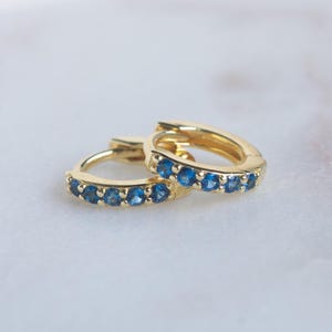 Sapphire Earrings, Blue Earrings, Hoop Earrings, Sapphire Gemstone, Huggie Earrings, Small Hoop Earrings, Birthstone Earrings, Gift for Her