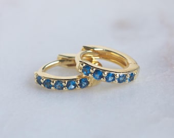 Sapphire Earrings, Blue Earrings, Hoop Earrings, Sapphire Gemstone, Huggie Earrings, Small Hoop Earrings, Birthstone Earrings, Gift for Her