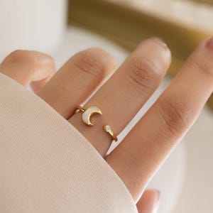 Moon Ring, Opal Ring, October Birthstone, Adjustable Ring, Opal Jewelry, Celestial Jewelry, Stacking Ring Gift for Her, Celestial Ring