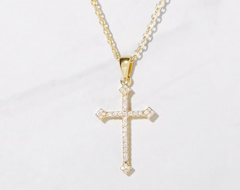 Cross Necklace, Cross Pendant, Gold Cross Necklace, Dainty Cross Necklace, Religious Necklace, Gift for Her, Christmas Gift