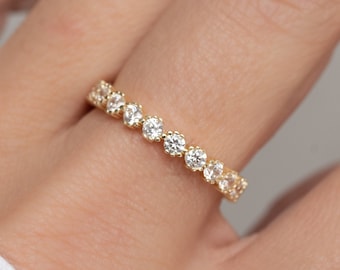 Bague d'éternité CZ, bague d'éternité CZ, bague de mariage, cadeau d'anniversaire, bague empilable CZ, bague délicate, bague en argent sterling, bague en or, cadeau pour elle