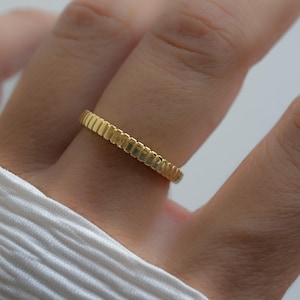 Textured Ring, Simple Ring, Dainty Ring, Sterling Silver Ring, Minimalist Ring, Gold Ring, Gift for Her, Stacking Ring Gold Band Fluted Ring