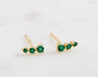 Ear Climber, Ear Crawler, Emerald Earrings, Ear Climber, Emerald Jewelry, Emerald Studs, May Birthstone, Gift for her, Emerald Stud Earrings