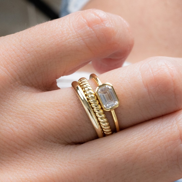 Baguette Ring, Rectangle Ring, Bezel Set Ring, Bezel Set Engagement Ring, Emerald Cut RIng, Gift for Her, Dainty Ring, Minimalist Ring