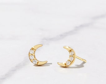 Tiny Moon Earrings, Tiny Earrings, Dainty Earrings, Tiny Stud Earrings, Stud Earrings, Crescent Moon Studs, Moon Earrings, Gift for Her