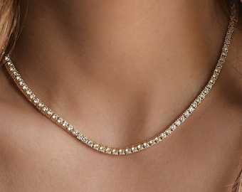 Tennis Halskette, Diamant Halskette, Brautschmuck, Hochzeit Halskette, Braut Halskette, Geschenk für sie, Layering Halskette, CZ Tennis Halskette