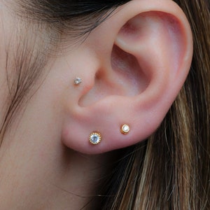Tiny Diamond Stud Earrings, 3mm CZ Studs, Dainty Stud Earrings, Small Stud Earrings, Cartilage Piercing Stud Earrings, Minimalist Earrings