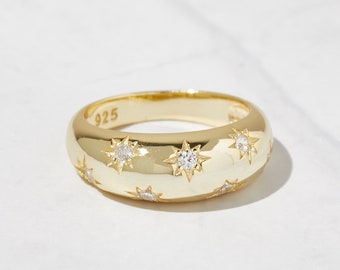 Dome Ring, Gold Dome Ring, Silber Dome Ring, Stern Ring, himmlischen Schmuck, Geschenk für sie,