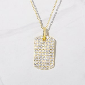 Dog Tag Necklace, Pave Dog Tag Medallion, Dog Tag Pendant, Diamond Dog Tag Necklace, Dainty Necklace, Gift for Her