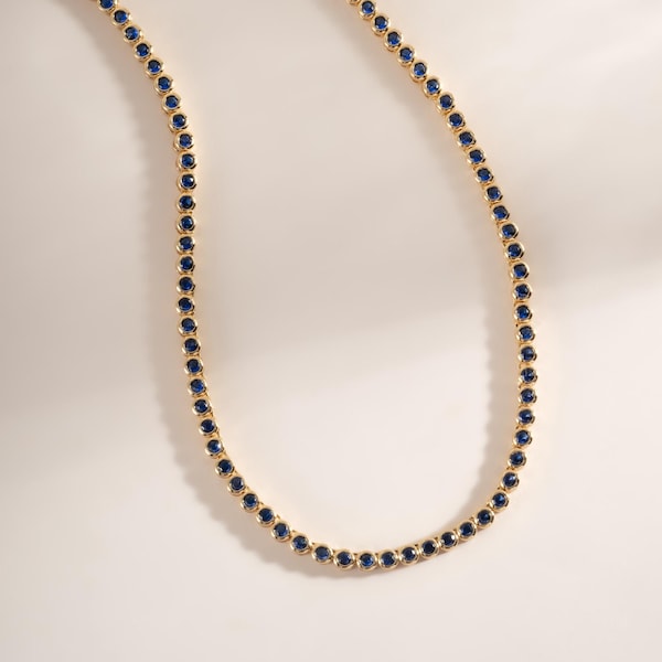 Sapphire Bezel Tennis Necklace, Diamond Necklace, Blue Necklace, Sapphire Necklace, Sapphire Jewelry