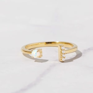 Dainty Opal Ring, Opal Stacking Ring, White Opal and CZ Ring, Gold Opal Ring, Sterling Silver Opal Ring, Delicate Opal Ring, Bridesmaid Gift