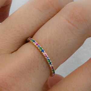 Rainbow Ring Eternity Band, Multicolor Ring, Stackable Rainbow Ring, Rainbow CZ Ring, Rainbow Jewelry, Stackable Rings, Gift for Her image 3