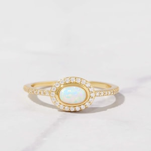 Dainty Opal Ring, Opal Stacking Ring, White Opal and CZ Ring, Gold Opal Ring, Sterling Silver Opal Ring, Delicate Opal Ring, Bridesmaid Gift