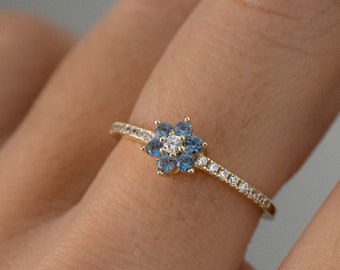 Aquamarine Dainty Ring, Gold Minimalist Ring, March Birthstone Ring, Sterling Silver Ring, Thin Ring, Delicate Ring, Gift for Her, Gemstone